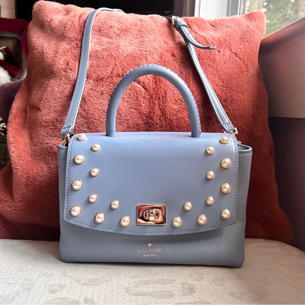Kate Spade Serrano Place Pearl Shonna Baby Blue Leather Turnlock Flap Crossbody - Picture 12 of 13